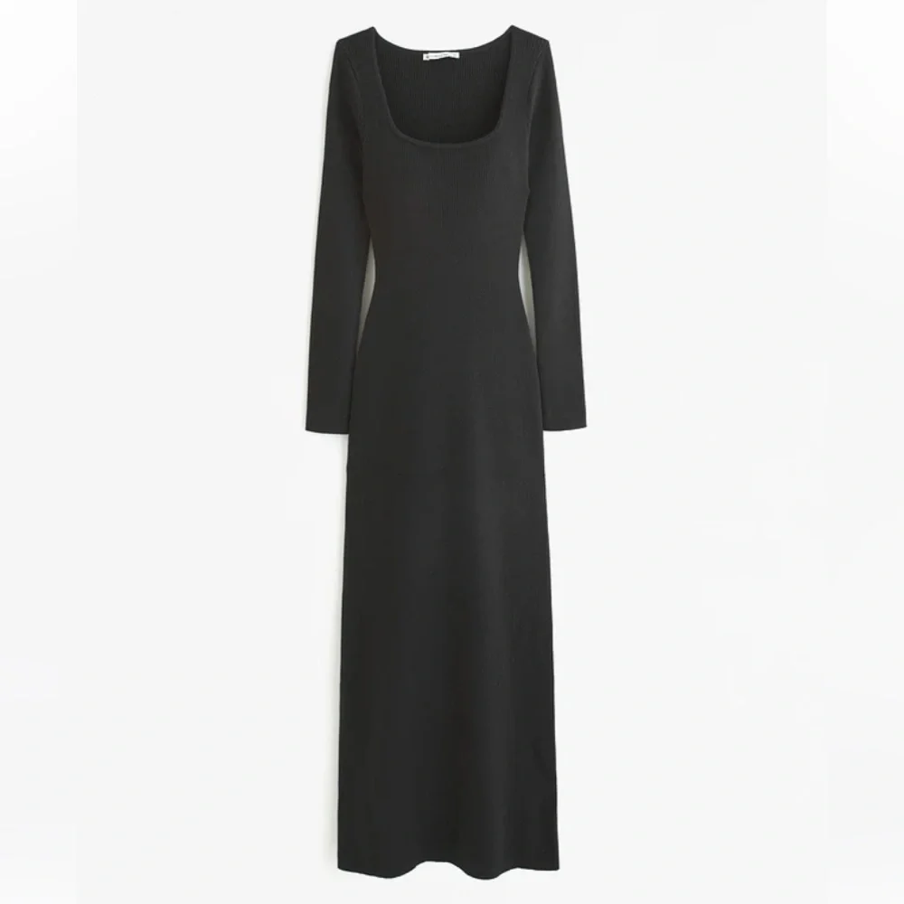 Abercrombie Fitch Ribbed Maxi Dress Womens XLT Black Long Sleeve Dark Romantic